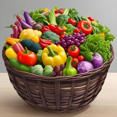 A basket of vegetables.An exquisite basket filled with 40 vibrant and diverse vegetables, celebrating nature's colorful bounty.