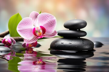 zen stones and orchid in the water