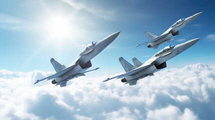 military aircraft fighters in the sky - obrazy, fototapety, plakaty