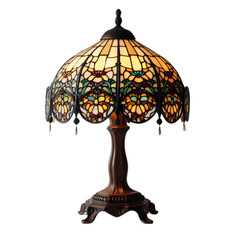 Vintage tiffany table lamp illustration art with transparent background generative AI.