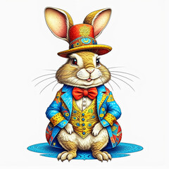 A rabbit dressed in a fancy circus costume created with Generative AI technology