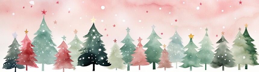 Obraz premium Xmas background. Christmas trees with colored stars falling. Generative AI