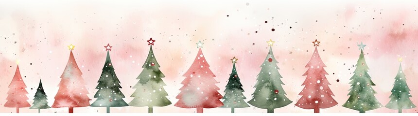 Xmas background. Christmas trees with colored stars falling. Generative AI