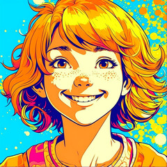 Pop art style illustration of a happy girl, created with Generative AI technology