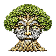 Old wise tree with big eyes, created with Generative AI technology