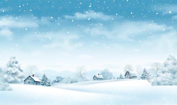 Winter Scenery With Snow-covered Trees. Christmas background. Generative AI