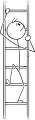 Person Climbing the Ladder , Vector Cartoon Stick Figure Illustration