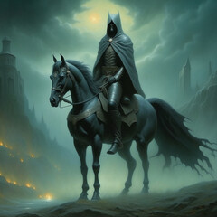 The headless horseman, a style of gothic horror and foggy scenery, created with Generative Ai technology