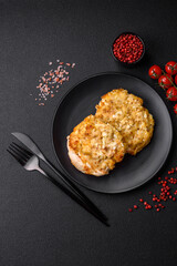 Delicious meat fried with Dijon mustard with salt, spices and herbs