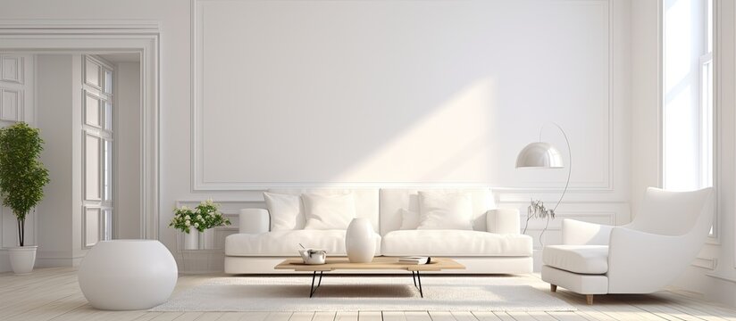 Modern details in a white living room concept With copyspace for text