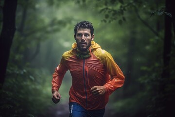 Ultra marathon runner. Athletic man running natural race sprint. Generate ai