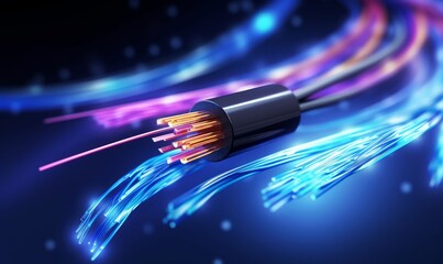 Connection of Optical fiber cable, technology background, 3d illustration, Generative AI - obrazy, fototapety, plakaty