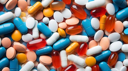 A variety of colorful medical pills and capsules for treating colds and viruses