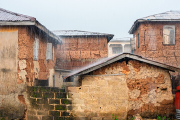 A rainy day plus mud houses in Ekiti, West of Nigeria on August 16, 2023.