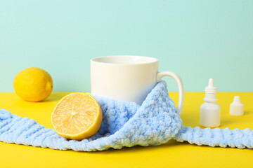 Fresh lemon with a cup of tea