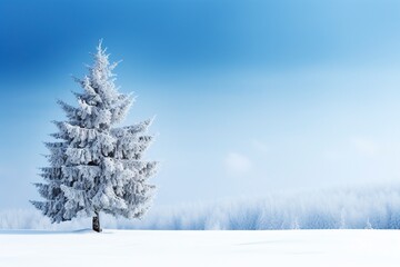 Obraz na płótnie Canvas snowy pine tree in winter, in the style of bokeh panorama, generative ai