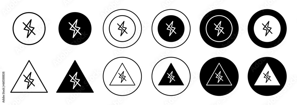 Poster camera flash off icon. no camera shoot with flash light allowed symbol set. electric energy power us