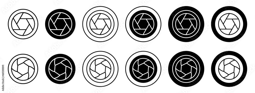 Aufkleber camera shutter icon. focal lens with diaphragm symbol set. camera focus to capture image photograph 