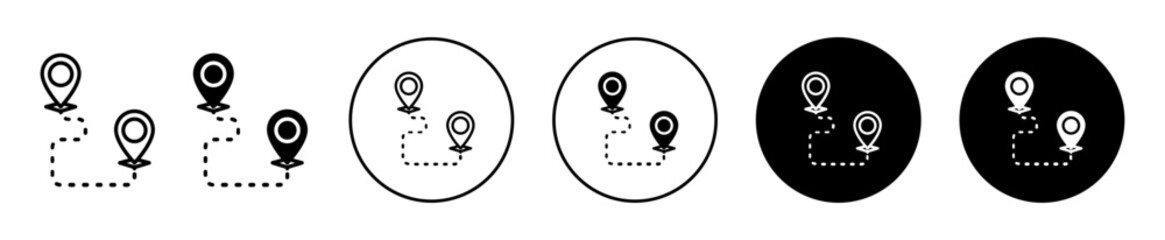 Route icon. Delivery shipping travel route location marker pin symbol set. Online geo tag of home address point mark vector sign. Start and finish end point location pin line logo. Roadmap route path