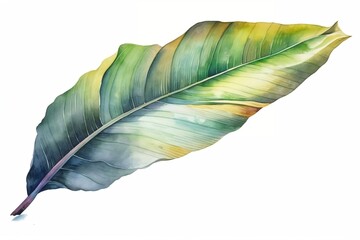 watercolor banana leaf on white isolated background, generative ai