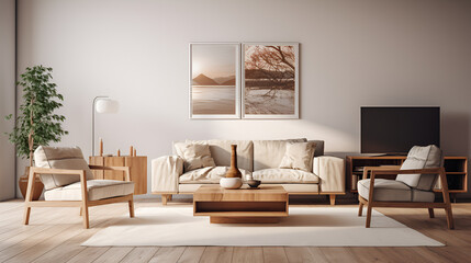 living room with minimalistic furniture and cleant lined furniture