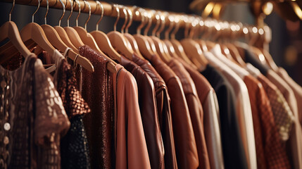 Obraz premium Items of clothing placed on display stands for clothing stores and shop windows, warm autumn colours