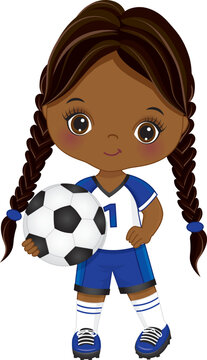 soccer girl holding ball, blue uniform clip art preview