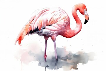 Watercolor Flamingo on white isolated background, wallpaper design, generative ai