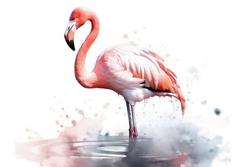 Watercolor Flamingo on white isolated background, wallpaper design, generative ai