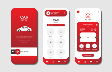 Online car rental design for mobile applications. Car rental booking platform screen. Graphical user interface for responsive mobile applications