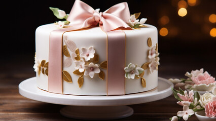 pink and white cake 