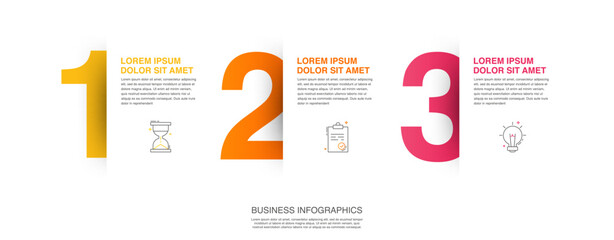 Modern vector flat illustration. Line infographic numbers template with three elements, icons. Timeline designed for business, presentations, web design, interface, diagrams with 3 steps