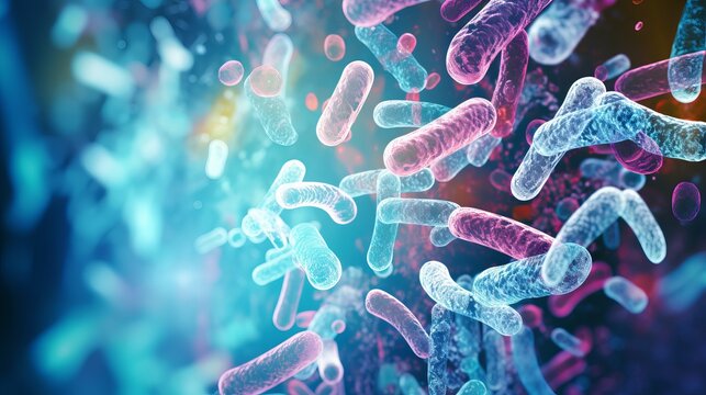 Microscopic view of probiotics bacteria in human stomach, showing escherichia coli and other organisms involved in digestion and health care