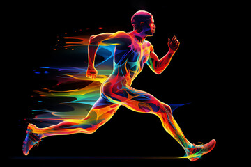 Male athlete runner doing a training exercise for a sports race event by jogging and running shown in a contemporary athletic abstract design, Generative AI stock illustration image