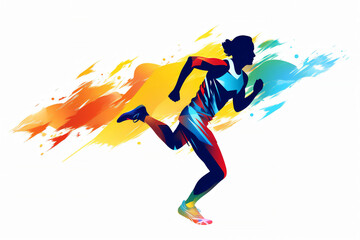 Male athlete runner doing a training exercise for a sports race event by jogging and running shown in a contemporary athletic abstract design, Generative AI stock illustration image - obrazy, fototapety, plakaty