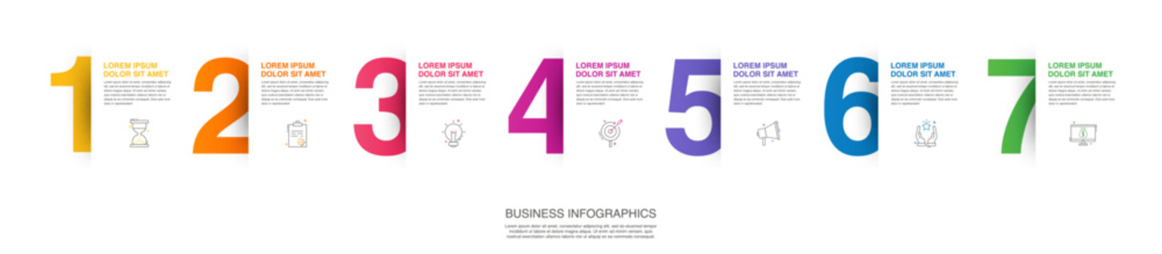 Modern vector flat illustration. Line infographic numbers template with seven elements, icons. Timeline designed for business, presentations, web design, interface, diagrams with 7 steps