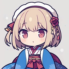 AI generated illustration of an adorable anime child girl in a vivid traditional japanese kimono