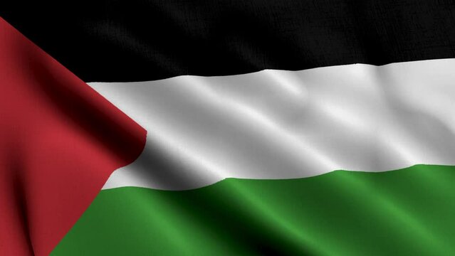 Palestine Flag Waving in the Wind With High Quality Texture. Animation of the Palestina National Flag With Real Satin Texture