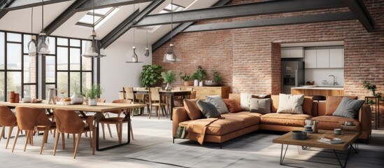 Open loft style interior featuring seating and dining areas With copyspace for text