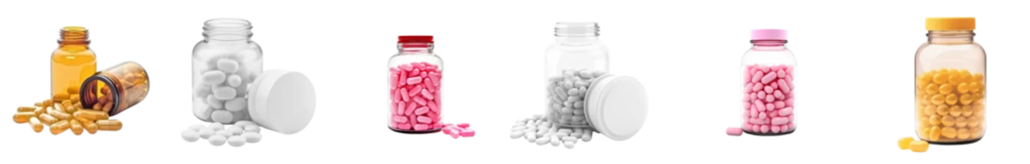 Foto op Plexiglas Set of bottles for medicines, pills, isolated. Generative AI. © Aga Bak