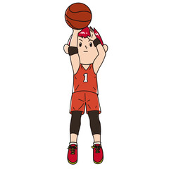 バスケットボールでシュートをする所