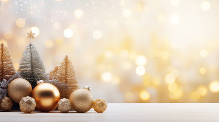 Christmas background with christmas baubles, gifts decoration - Xmas theme - obrazy, fototapety, plakaty