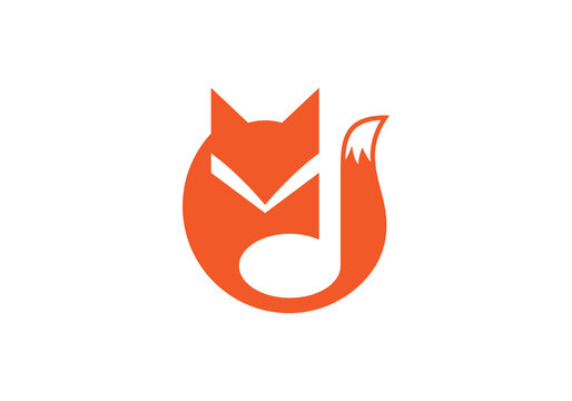 fox music negative space logo design concept