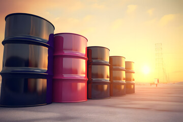 stock photo of Crude Oil Barrels Organized in Yard Storage