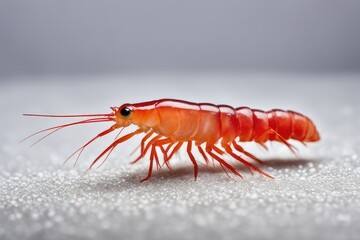 a single red shrimp bear isolated on white background with clipping path full depth of field focus