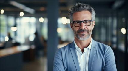 Fototapeta na wymiar Portrait of smiling older businessman in eyeglasses.