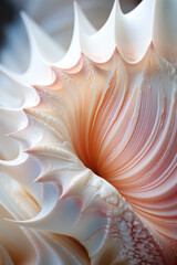 Vertical extreme closeup texture of white beautiful conus shell, abstract background of macro of sea life