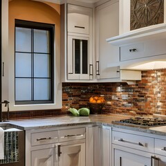 A Mediterranean-inspired kitchen with terra cotta tiles, wrought iron details, and a mosaic backsplash2, Generative AI