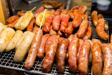 Grill sausage at street market of Taiwan