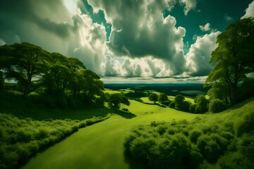 green forest and sky